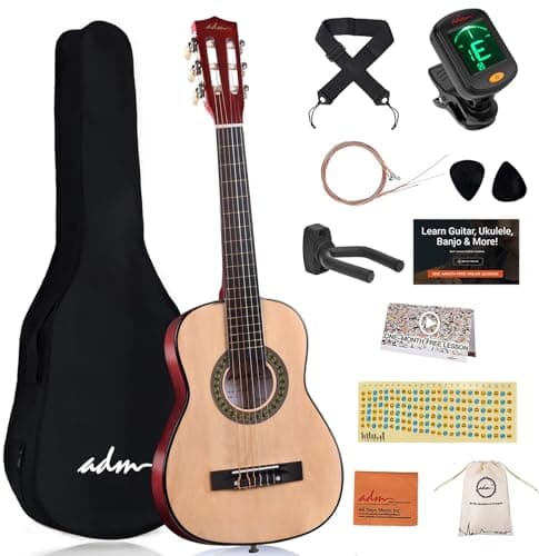 ADM Beginner Acoustic Classical Guitar 30 Inch Nylon Strings Wooden Guitar Bundle Kit for Kid Boy Girl Student Youth Guitarra Online Lessons with...