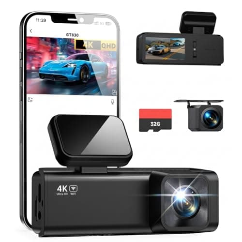 Caméra avant et arrière Dash Cam, Dashcam double canal 4K + 1080P pour voitures avec vision nocturne, capteur G, mode stationnement 24H, enregistrement en boucle carte 32 Go...