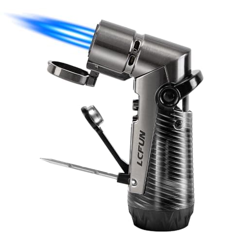 Briquet torche au butane flamme à triple jet avec poinçon et perceuse, briquet à gaz butane coupe-vent rechargeable avec 3 flammes de feu, briquet torche au butane pour...