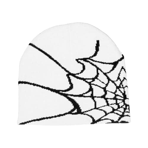 Taowave Arcteryx Beanie,Y2K Gothic Spider Pattern Wool Streetwear Headwear Winter Knit Beanies Hats for Men Women, White Black, One Size
