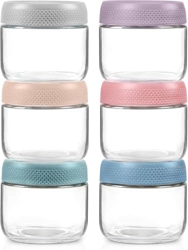 Paquet de 6 pots en verre Oillase de 8 oz avec couvercles hermétiques, contenants d'avoine de nuit avec couvercles, pots à salade Mason à large ouverture, récipients de conservation des aliments en verre...