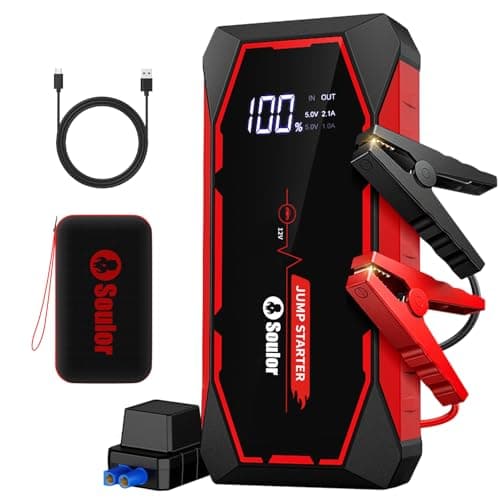 Booster de batterie de voiture, démarreur de saut portable 5 000 A pour moteurs à essence jusqu'à 8 L et moteurs diesel 6 L, chargeur de batterie de voiture 12 V avec cavalier...