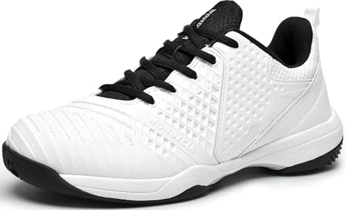 WONDYCIA Chaussures de Tennis pour Hommes, Support de Plaque de Carbone, Chaussures de Cour légères pour Les Sports de Pickleball et de Raquette,Blanc/Noir 10