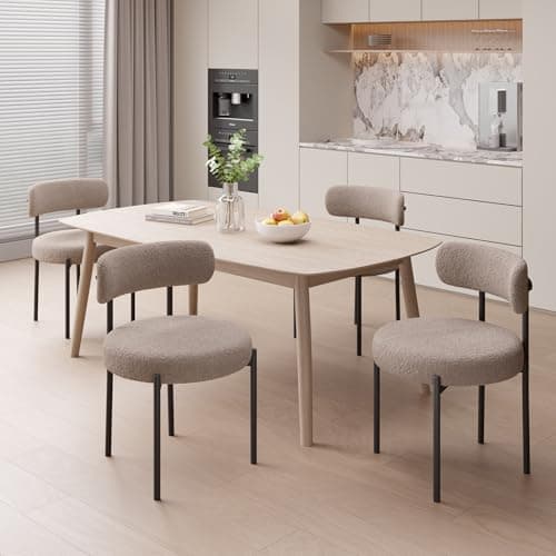 Ensemble de 4 chaises de salle à manger Nalupatio, chaises de salle à manger à boucle ronde avec dossier incurvé et coussin épais, tissu Teddy rembourré moderne du milieu du siècle...