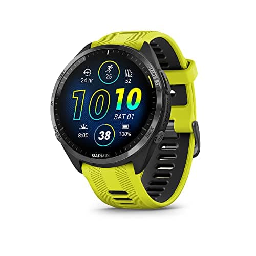 Montre intelligente de course Garmin Forerunner® 965, écran AMOLED coloré, mesures d'entraînement et informations de récupération, jaune et noir