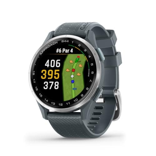 Garmin Approach S44, montre intelligente GPS de golf Essential, écran AMOLED, fonctionnalités sur le parcours, lunette en aluminium argenté avec bracelet en silicone Twilight