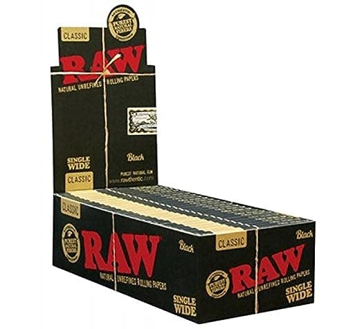 Feuilles à rouler RAW Black Classic naturelles non raffinées – Ultra fines – 70 mm de largeur simple – (25)