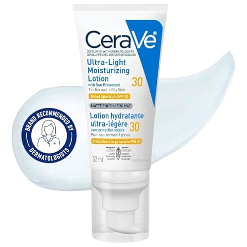 CeraVe Ultra-light Face Moisturizer with SPF 30. Hyaluronic Acid face sunscreen lotion for Men & Women, Normal to Oily & sensitive skin....
