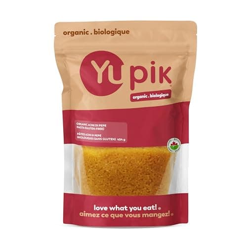 Pâtes Acini di Pepe biologiques Yupik 454 g, sans gluten, sans œufs, sans OGM, certifiées USDA, petites pastina rondes à base de farine de maïs et de riz biologiques,...