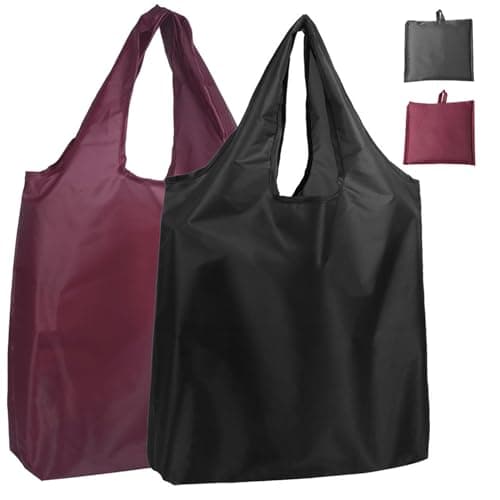 2 Pack Reusable Shopping Bags Foldable Grocery Shopping Tote Bag Eco-Friendly Washable Lightweight Folding into Attached Pouch for Daily Shopping...