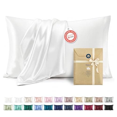 Bedsure Satin Pillow Case Queen Size 2 Pack - Similar to Silk Pillow Cases, White Pillowcases for Hair and Skin with Envelope Closure, Gifts for...