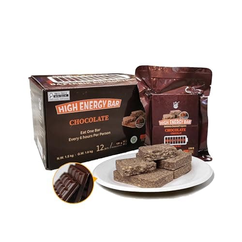 Barre énergétique BDH saveur chocolat 6840 calories | 1,44 kg/12 sacs Barre de ration alimentaire de survie d'urgence Biscuits compressés MRE pour le camping en plein air...