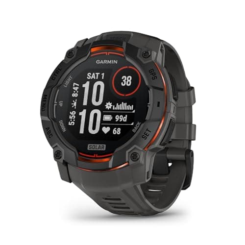 Garmin Instinct® 3 50 mm, écran à charge solaire, montre intelligente GPS d'extérieur robuste, lunette renforcée en métal, lampe de poche intégrée, charbon de bois