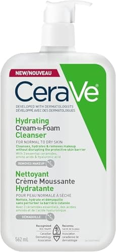 CeraVe Hydrating Cream-to-Foam Face Cleanser, One-Step Face Wash With Hyaluronic Acid & Amino Acid Complex, Gently Cleanses Skin, Non-Comedogenic,...
