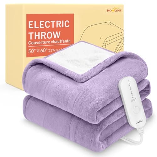 Couverture chauffante HOMLYNS LuxeHeat, couverture chauffante Sherpa en flanelle douce, couverture chauffante avec 5 réglages de chaleur, minuterie de 3 heures, arrêt automatique...