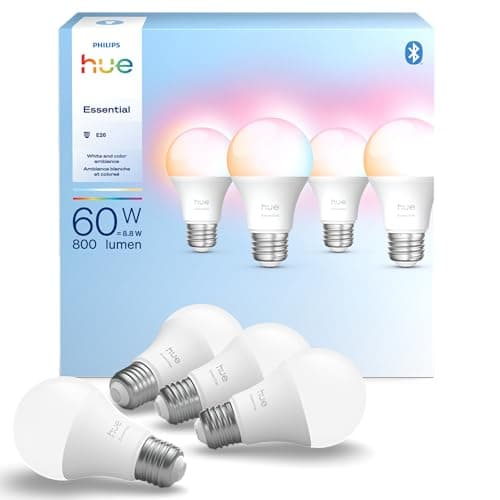 Philips Hue Essential Smart LED BR30 Bulb 4-Pack, White and Color Ambiance, E26, 7.2W, 2200K-6500K, 800 Lumens, Dimmable LED Bulbs, Works with...