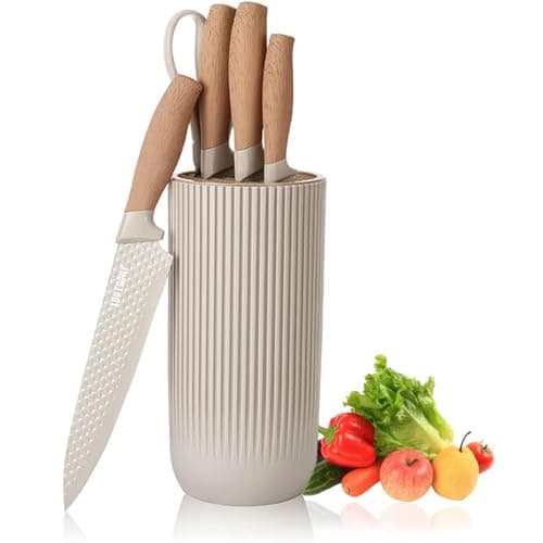 Kitchen Knife Set, 6-Pieces Khaki Sharp Knife Set for Kitchen, Non-Stick Non-Slip Stainless Steel Chef Knife Set with Universal Knife Block...