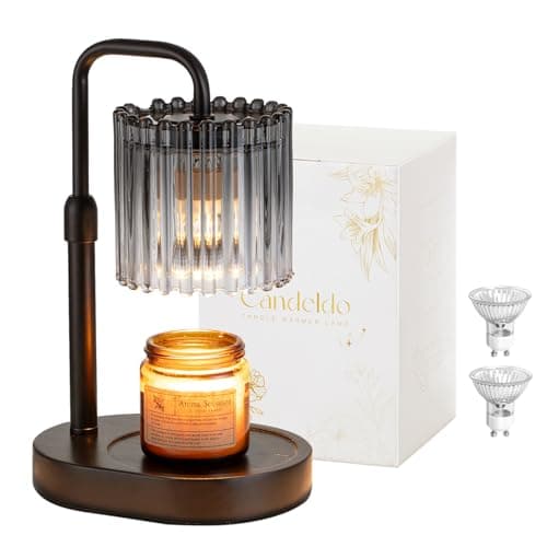 Candeldo Candle Warmer Lamp with Timer: Black Candle Warming Lamp with 2 Bulbs Height Adjustable Wax Melt Dimmable Home Decor for Women