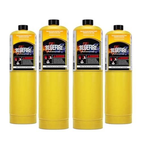 Pack of 4, BLUEFIRE Modern MAPP Gas Cylinder, 16.1 oz, 14% More Bonus Fuel Than MAP/PRO, Hotter Than Propane! Variation of Quantity Bundles...