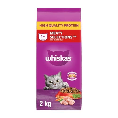 WHISKAS Meaty Selections Adult Dry Cat Food With Real Chicken, 2kg bag
