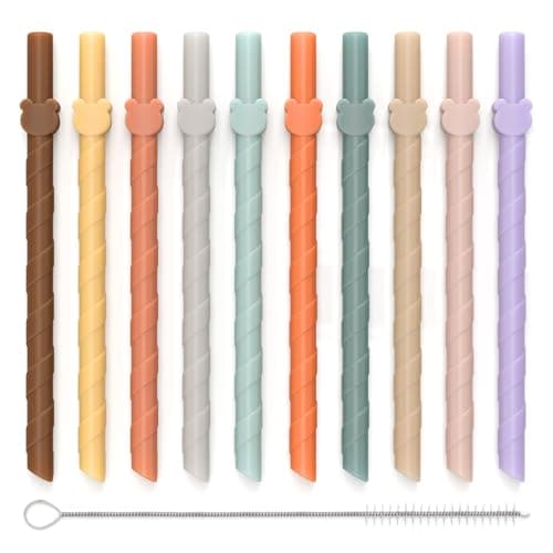 Reusable Silicone Straws for Kids and Adults – BPA Free, Food-Grade, Dishwasher Safe, 10 PCS, 6.8-Inch Foldable Straws for Smoothies, Shakes, and...