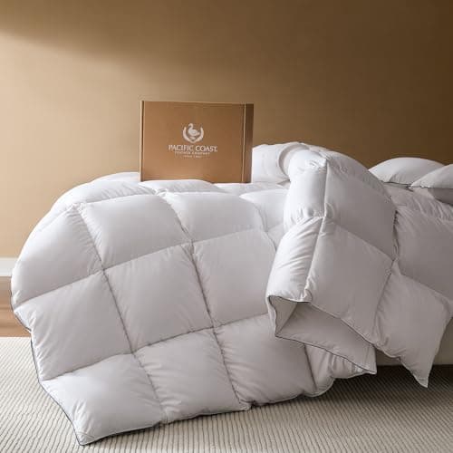 PACIFIC COAST Goose Feather Down Fiber Comforters Queen Size, Extra Fluffy White Duvet Insert, Ultra-Soft, Breathable, All Season Hotel Luxury...