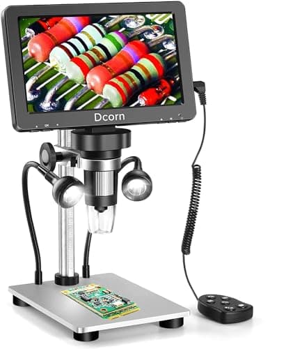 Dcorn 7'' Digital Microscope 1200X, 12MP 1080P Photo/Video Microscope for Adults Soldering Coins,Metal Stand,Wired Remote,10 LED Fill Lights,PC...