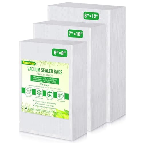 Accenter 300 Precut Vacuum Sealer Bags for Food (8"x12", 7"x10", 6"x8"), Thick BPA-Free Food Saver Vacuum Sealer Bags, Ideal for Freezer, Sous Vide...