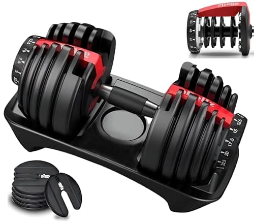 52.5 Lb Adjustable Dumbbell: Adjusts From 5-52.5 Lbs ; 15 Adjustable Weight Settings, COMPACT, SPACE EFFICIENT AND EASY TO USE (Set of 1, Single...