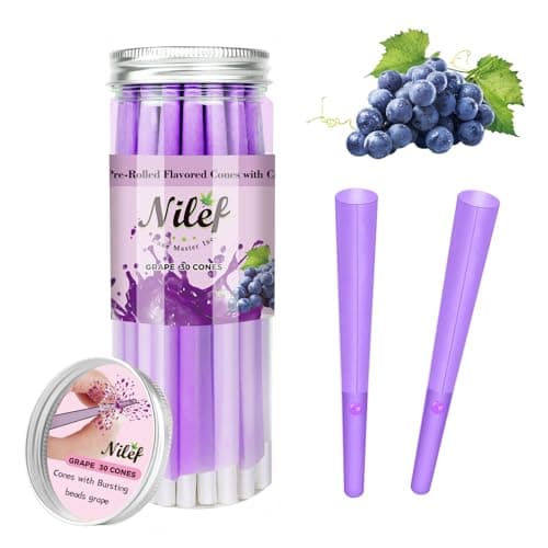 Cônes pré-roulés aromatisés Nilef | 1 1/4 Taille | Paquet de 30 | Papier à rouler violet avec embouts filtrants « W » | Cônes pré-roulés pratiques pour un remplissage facile...