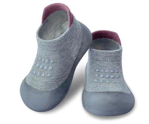 Dookeh Chaussures pour bébé garçons et filles, premières chaussures de marche, baskets antidérapantes à semelle souple, chaussures chaussettes pour bébé fille (A3-Gris, us_Footwear_Size_System,...