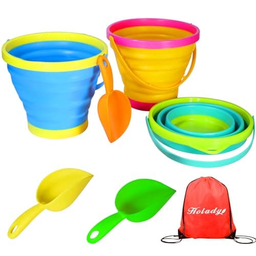 Holady 7 PCS Seaux de Plage Seaux de Sable et Pelles à Sable Ensemble pour Enfants, Jouets de Plage Mignons, Seau Pliable Portable en Silicone pour Jeux de Plage pour Enfants (3...