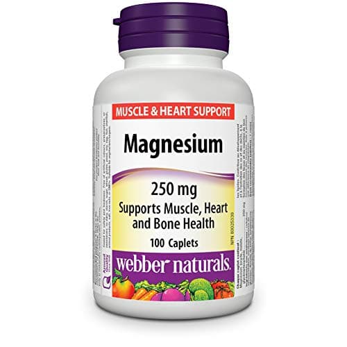 Webber Naturals Magnésium 250 mg, 100 caplets, soutient les fonctions osseuses et musculaires, végétalien