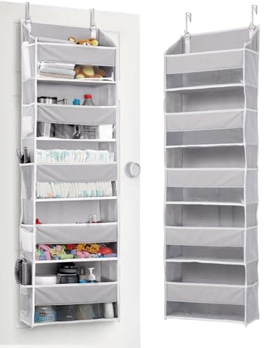 ULG 1-Pack Over Door Organizer with 5 Large Pockets 10 Mesh Side Pockets, 44 lbs Weight Capacity Hanging Storage Organizer with Clear Window for...
