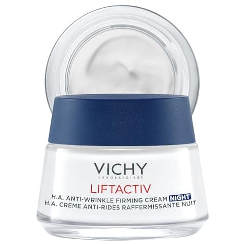 Crème de Nuit Vichy, Liftactiv H.A. La crème raffermissante de nuit à l'acide hyaluronique et à la vitamine C réduit l'apparence des ridules tout en raffermissant la peau....