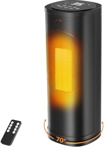 Portable Electric Space Heater, Space Heaters for Indoor Use with Thermostat, Remote, 70° Oscillation, 1-12h Timer, 1500W PTC Ceramic, Small Mini...