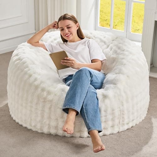 Hobestluk Bean Bag Chairs Adult Bean Bags Beanbag Chair with Filler, Giant Bean Bag Chairs for Aduts (White, 3FT)