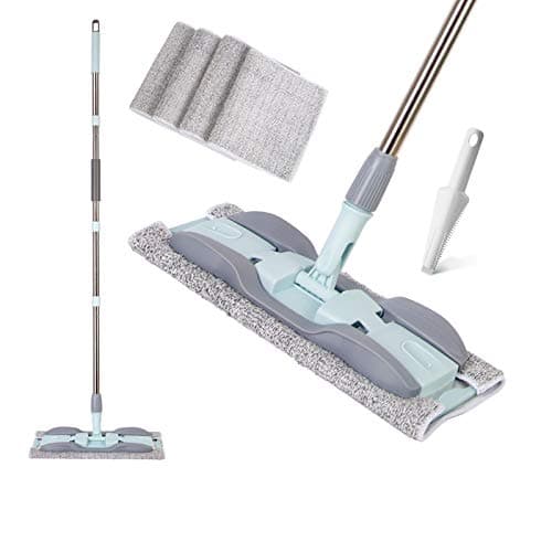 2-in-1 Microfiber Mop for Wet & Dry Use, 15-Inch with 4 Washable Pads, Adjustable Handle for Effortless Deep Cleaning and Floor Protection