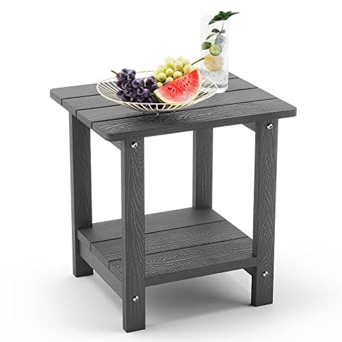 LUE BONA Table d'appoint d'extérieur Adirondack, table d'appoint de patio HDPS à 2 niveaux gris foncé résistante aux intempéries, table d'appoint Morden pour patio, piscine, porche