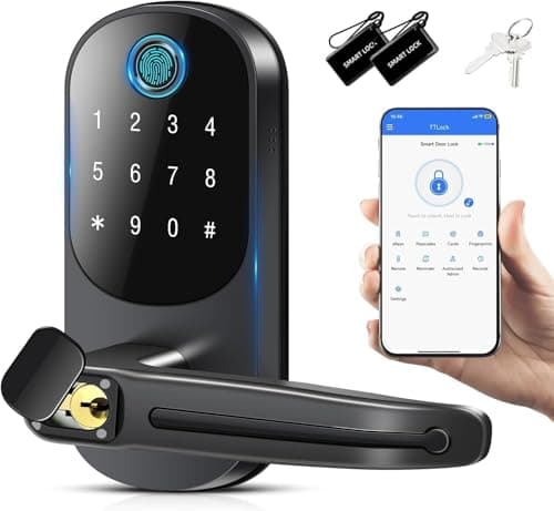 Serrure intelligente UCMDA - Serrure de porte à empreinte digitale avec poignée, bouton de porte d'entrée sans clé avec application/empreinte digitale/carte IC/code numérique/clé, clavier électronique...