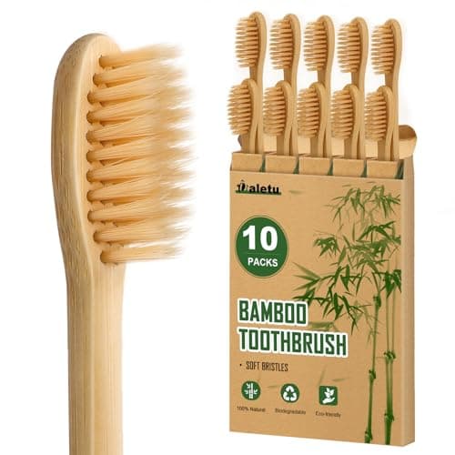 Paquet de 10 brosses à dents en bambou Daletu, brosses à dents à poils souples biodégradables sans BPA pour adultes, respectueuses de l'environnement, en bois naturel biologique...