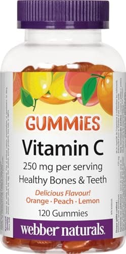 Webber Naturals Vitamine C Gummy 125 mg, 120 gommes, pour les os, les dents, la santé immunitaire et antioxydante, végétalienne