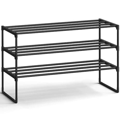 SONGMICS Shoe Rack, 3-Tier Shoe Organizer, Sturdy Storage Shelf, Upright or Upside Down, for 16-20 Pairs, Stackable, for Entryway, 30 x 92 x 55 cm,...