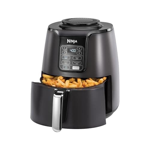 NINJA AF101C, Friteuse à air, Friture à air électrique de 3,8 L moins d'huile, équipée d'une plaque à légumes + grille multicouche + panier antiadhésif, commande programmable...