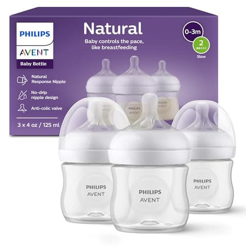Biberon naturel Philips Avent avec tétine à réponse naturelle (débit lent, débit 2), 4 oz, paquet de 3, SCY900/03