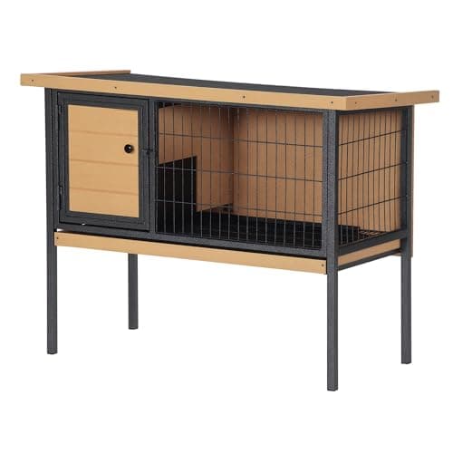 PawHut Rabbit Hutch, Wooden Bunny Cage Indoor Outdoor Bunny Hutch with Tray and Openable Water-Resistant Roof, Small Animal Cage for Rabbits,...