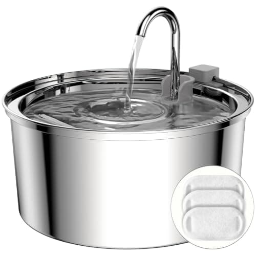Stainless Steel Cat Water Fountain - Tomxcute 3.2L/108oz Cat Fountain for Drinking, Pet Water Fountain for Cats Inside with 3 Replacement Filters