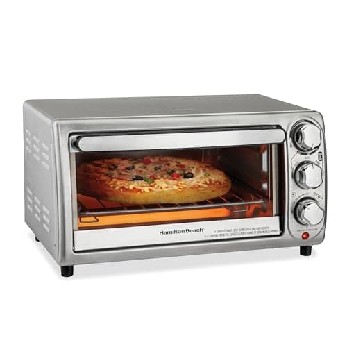 Hamilton Beach Four grille-pain 4 tranches, acier inoxydable, four de comptoir compact, cuisson, grillage, pain grillé, bagel et maintien au chaud, 1100 W, 31143J