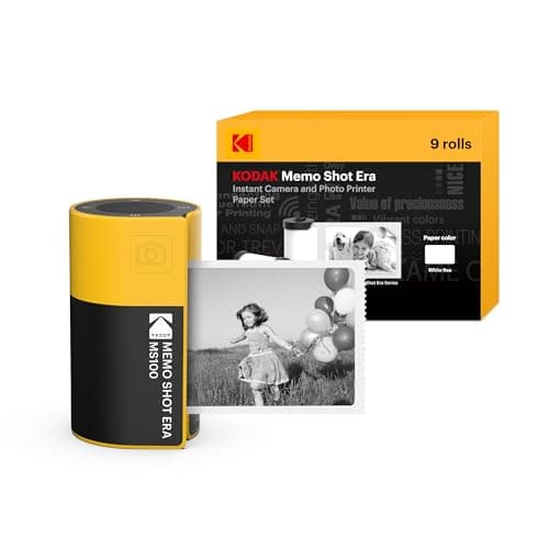 KODAK Memo Shot ERA Kids Appareil photo numérique instantané et imprimante d'étiquettes photo (appareil photo + 10 rouleaux, jaune)