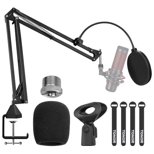 Support de bras de microphone TONOR, support de micro à ciseaux à flèche de suspension réglable avec filtre anti-pop, adaptateur 3/8" à 5/8", micro C...